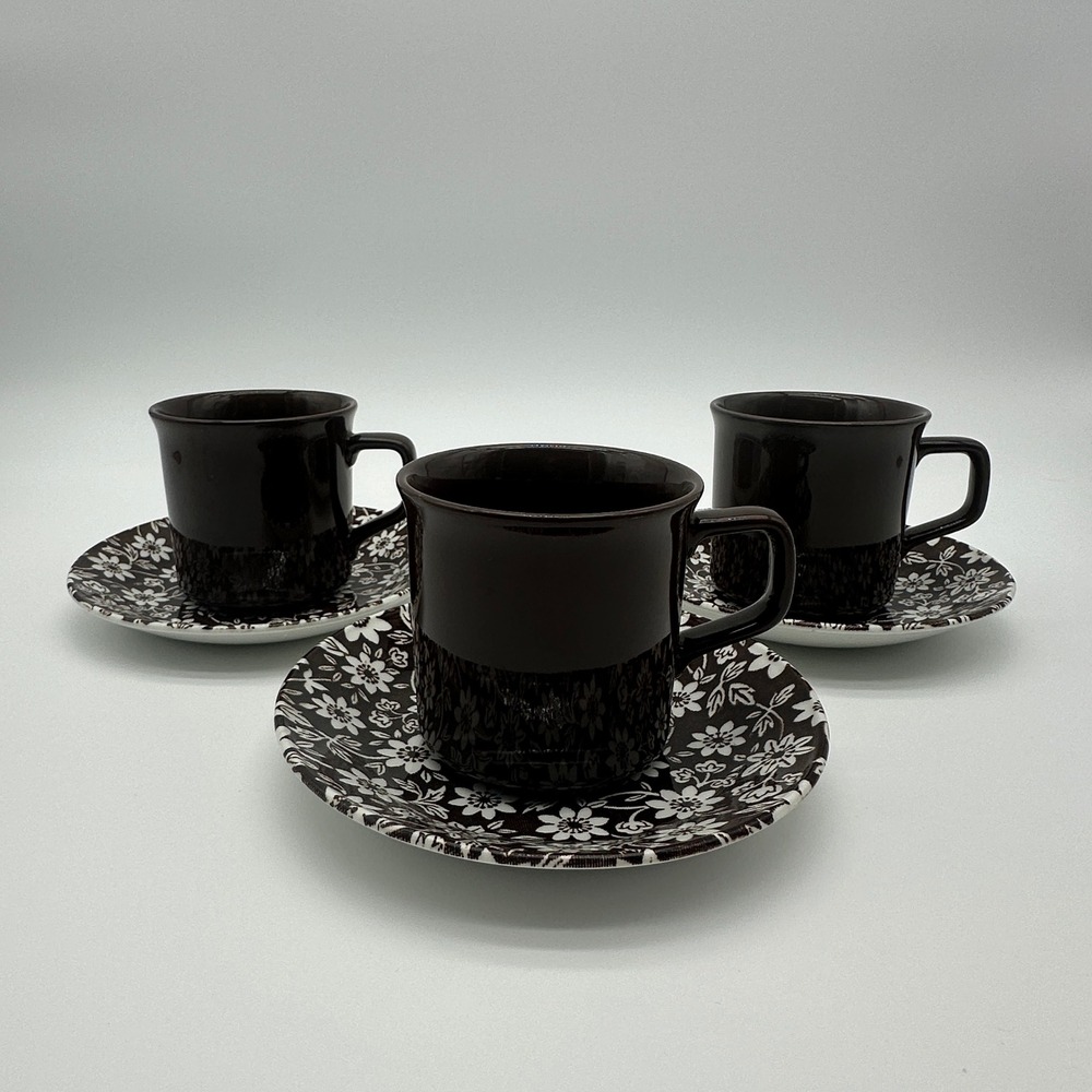 Johnson Brothers Country Cupboard Brown Ironstone Tea Cups and Saucers Set of 3